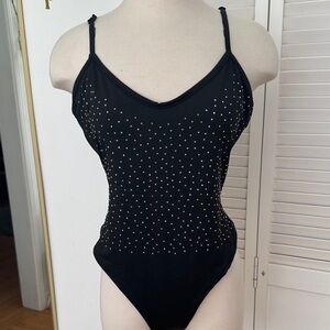 Black Rhinestone One-Piece Bodysuit